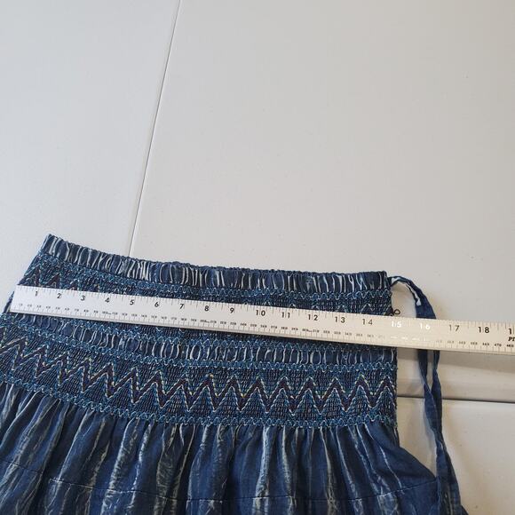 Whimsigoth Fairy Grunge Skirt Womens Large Blue Boho Tiered Maxi Smocked Waist - Picture 5 of 8